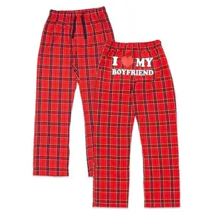 Flannel Plaid Pajama Pants ?C "I Love My Boyfriend" Valentine??s Day Gift couples matching pjs Fabric Loungewear Nightwear