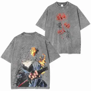 Hells Paradise Jigokuraku Vintage Washed T-Shirt Asaemon Sagiri Anime Graphic Tee Heavyweight Cotton Retro Streetwear Oversized Top Unisex Apparel ZY0