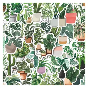 50pcs Potted Plant Greenery Stickers Pack, Waterproof Boho Plant Cute Houseplant & Succulent Decals for Laptop, Water Bottle, Journal & Scrapbook, Plant Lover Gift