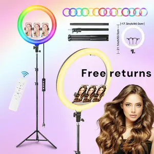 18" Ring Light with Stand, Ring Light Tripod for iPhone, with 70" Tripod/3 iPhone Clips/USB Ports,2600K-6500K Color Temperature,for Barber Makeup Tattoo TikTok Video Recording Vlog#SummerWins#Fathersdaygift
