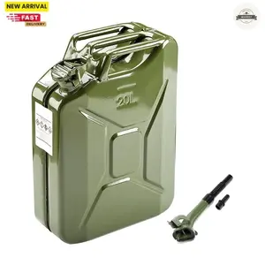 20L 5 Gallon Metal Gas Can Green with Fuel Can and Spout System, US Standard Cold-Rolled Plate Petrol Can, Gasoline Bucket for Motorcycle Dirt Bike UTV SUV ATV (14.6"L x 6.5"W x 18"H)