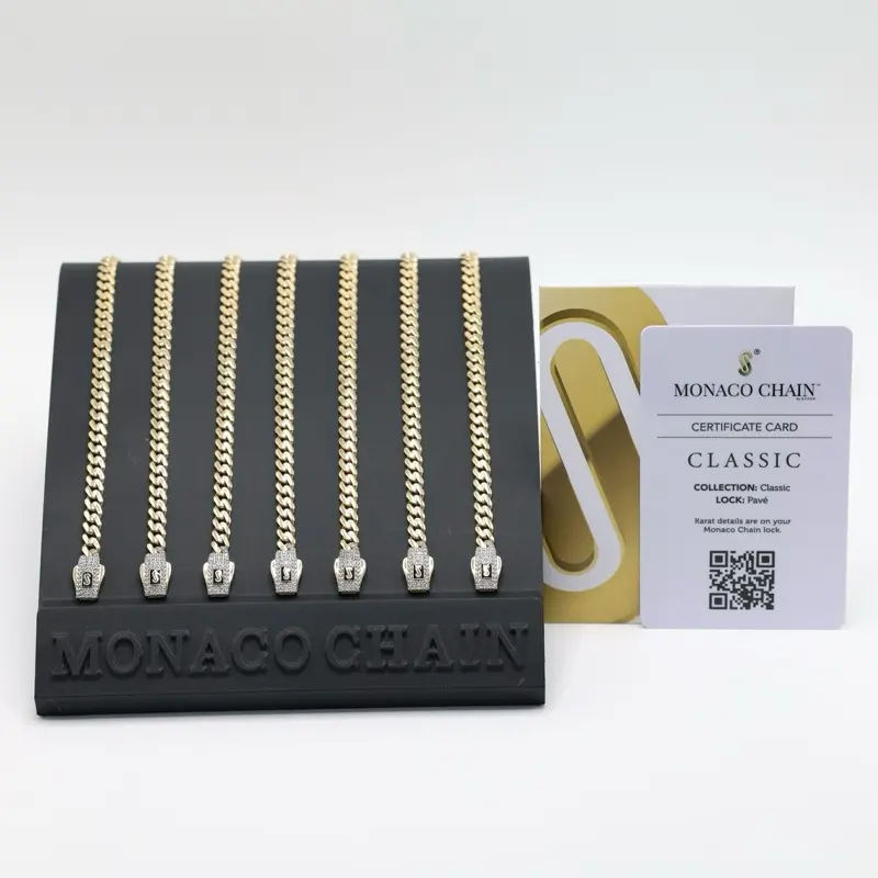 14KT Gold 5MM Monaco Chain Classic Bracelet Certified-  Pave Lock