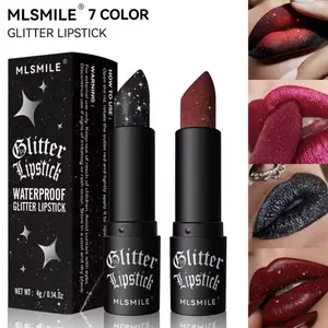 7Colors Glitter Lipstick Waterproof Long Lasting Diamond Pearlescent Metallic Lipstick Black Lipgloss Women Lips Makeup Cosmetic