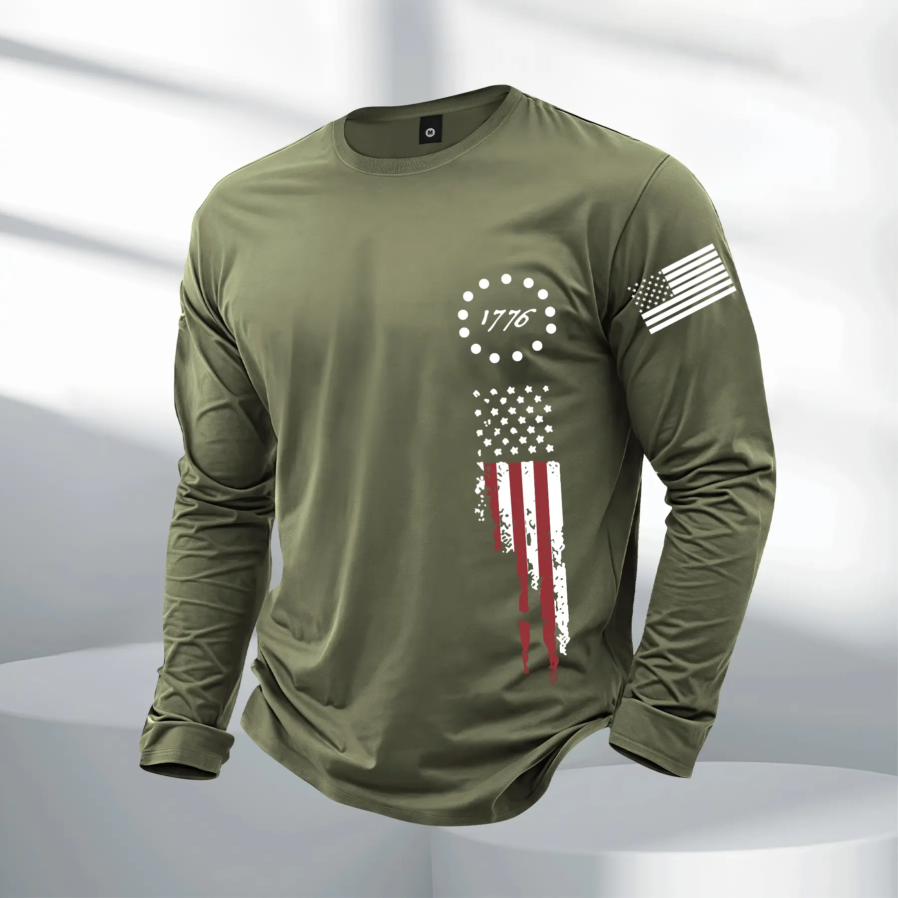 2026 men's fashion long-sleeved T-shirt, American street American flag digital printing style, suitable for all seasons, sports T-shirt suitable for outdoor sports and sports wear, giving boyfriend's preferred temperament long T