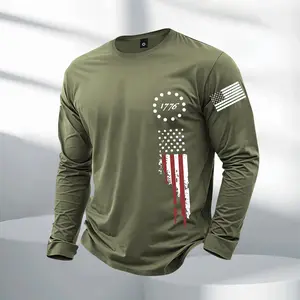 2026 men's fashion long-sleeved T-shirt, American street American flag digital printing style, suitable for all seasons, sports T-shirt suitable for outdoor sports and sports wear, giving boyfriend's preferred temperament long T