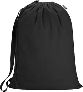 Canvas Laundry Bag with shoulder Strap 23"W x 29"H, Large Drawstring Dirty Clothes Bag Washable Laundry Sack for College Dorm, Travel, Home, Camp (Black)