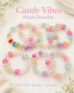 Candy Bead Bracelet, Pastel Y2K Aesthetic Jewelry, Playful Kawaii Beaded Stack, Sweet Colorful Charm, Cute Gift for Tween Girls