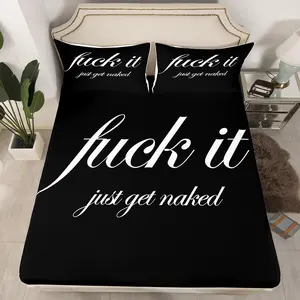 Funny Quotes Fitted Sheet & Pillow Sham Set Get Naked Bedding Set for Couple Lover Men Women Romantic Bed Sheet Set Black and White Creative Words Bed Cover No Flat Sheet Room Decor