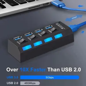 2-Pack 4-Port USB 3.0 HUB with Individual Switches, USB A Ports, Aluminum Construction, 5gbps Data Transfer Rate, Ideal for PC Accessories, USB Port Gadget