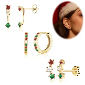3 Pairs Hypoallergenic Earrings for Women Trendy - 14K Gold Plated Stud Hoop Cartilage Earrings Set Small Earring Stacks for Sensitive Ears Non Tarnish Dainty Earring