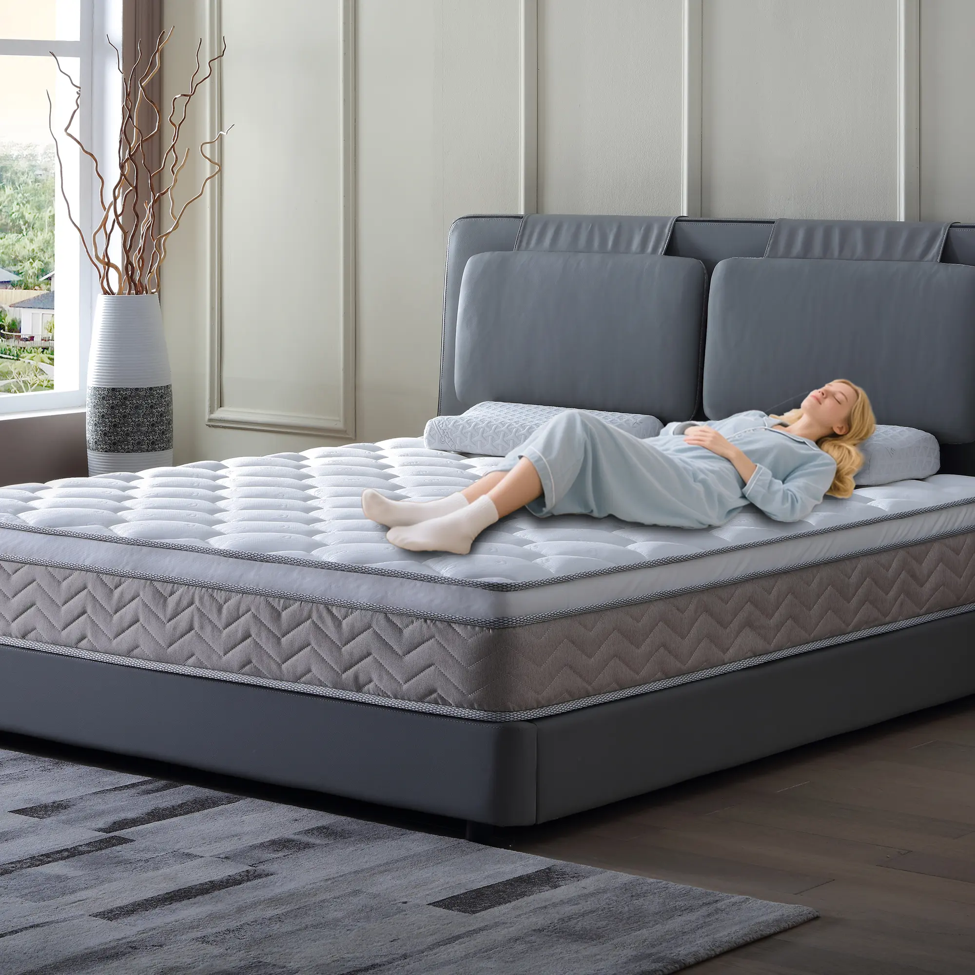 Hybrid Queen Mattress 12 Inch Bed in a Box, Memory Foam Conforms to Body & Pocket Springs Reduce Motion, Breathable Cool Fabric Cover, Oeko-Tex Standard 100, Euro Top for Pressure Relief, Medium-Firm Feel, Ideal for Back, Side, and Stomach Sleepers