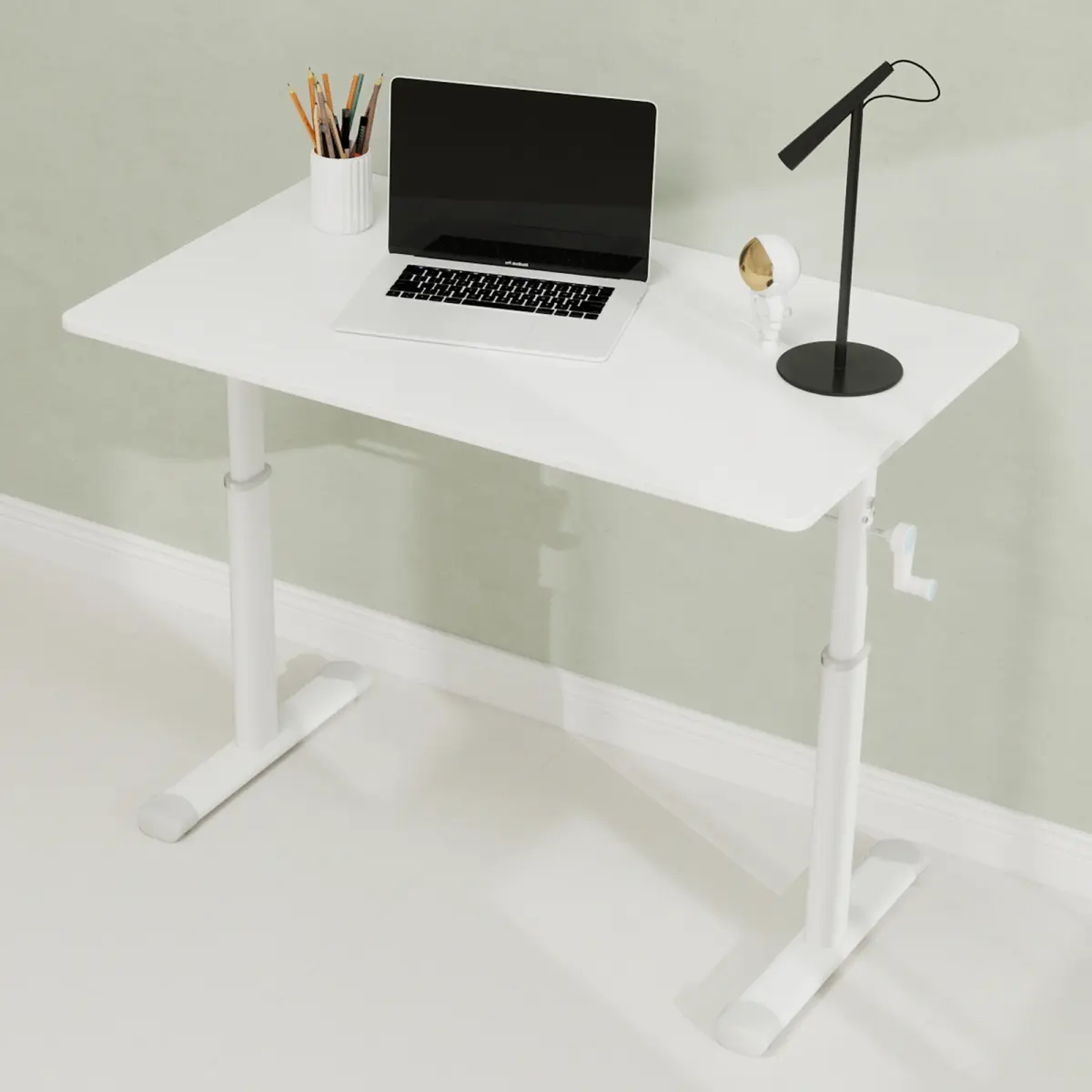 Adjustable Rectangle Study Desk - 60cm*100cm (39.37x23.62x35.43 inches), Double-Column Support, Wide Footrest, Ultra Durable, Multifunctional Compact Home Office Desk, White Frame & Tabletop, Assembly Required, Suitable for People of Different Heights