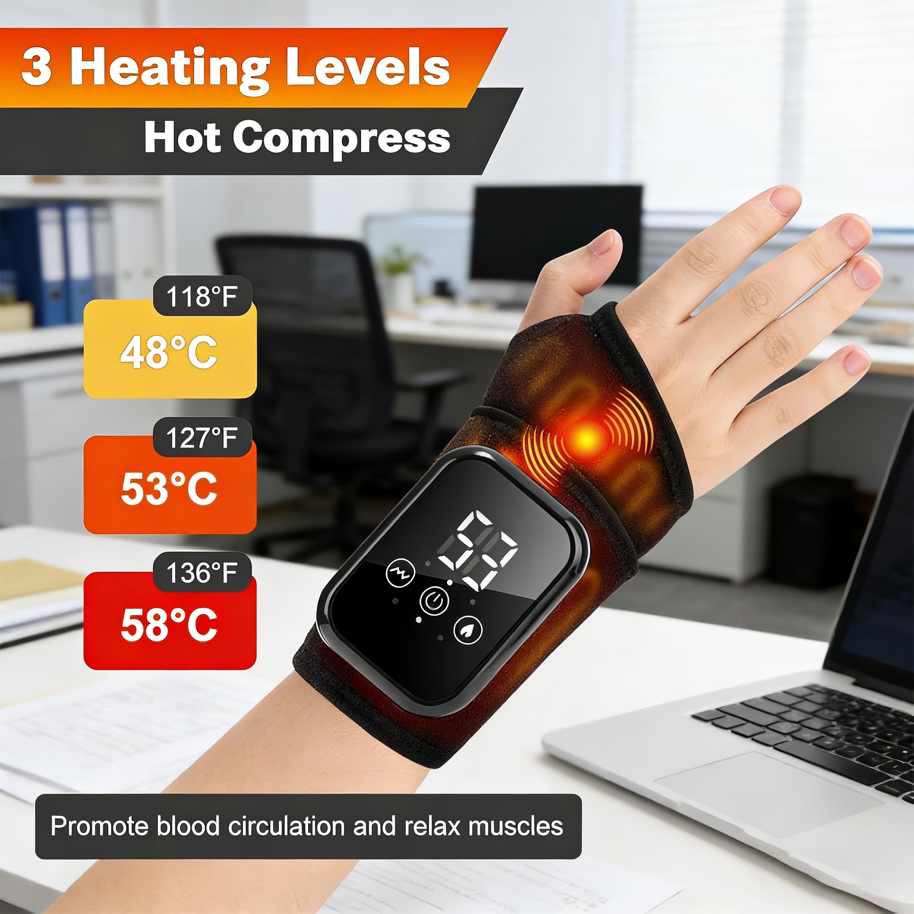 Heated Wrist Wrap Massager - 3 Heat & 3 Vibration Modes, 2000mAh Wireless Charging, Touch Control, Universal Fit, Portable Massagers, Heating Pad, Home Supplies for Wrist Soreness & Knee Relief, Gift