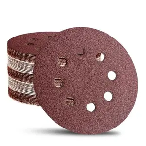 52 Pack 5 Inch 8-Hole Hook and Loop Sanding Discs Sandpaper Red Round 60 80 120 220 320 Mixed Grits Sandpaper for Random Orbital Sander