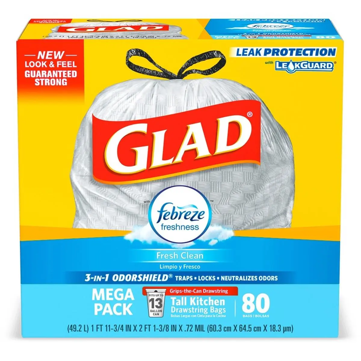 212 MAIN OdorShield Reinforced Plastic Leak-Proof Tall Kitchen Drawstring Trash Bags, 13 gal Jumbo Pack Strong Active Disposal Cleaner Leak & Odor-Free Trash Bags, CLO78899CT Case of 240 (Box of 80), Leak Trash Bags Odor Zero, Strong Trash Bags