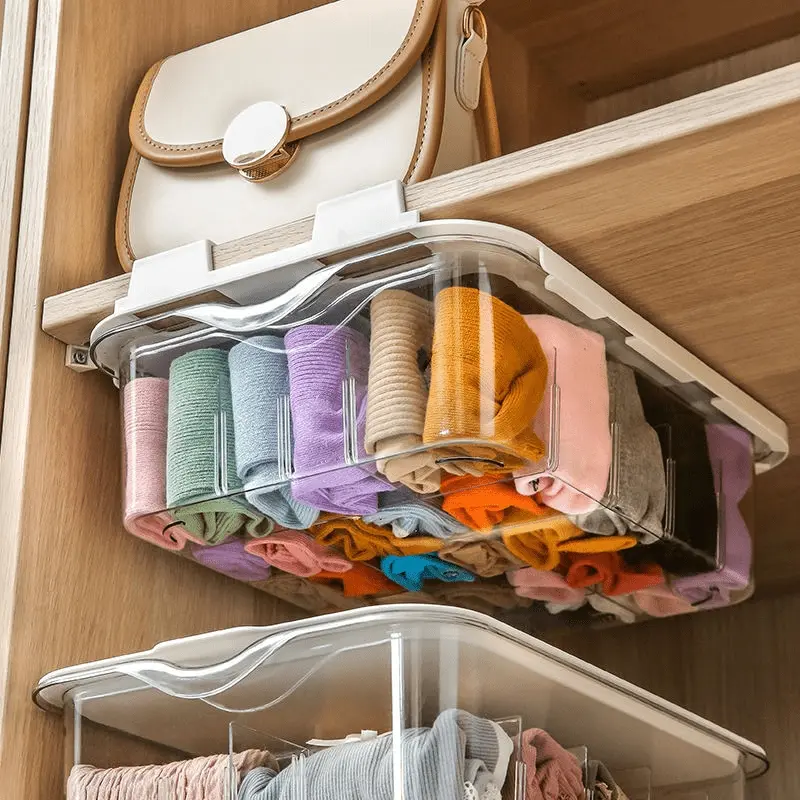 Space-Saving Wall-Mounted Underwear & Socks Organizer - Durable Waterproof Plastic with Transparent Shelves, Lightweight for Closet Storage, Closet Organizer, Bedroom Storage Organizer, Home Storage, Durable Plastic Organizers