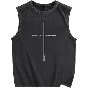 Mens Christian Jesus Tank Tops God Religious Faith Bible Verse Shirts Sleevless Muscle Acid Wash Cross Graphic Tees