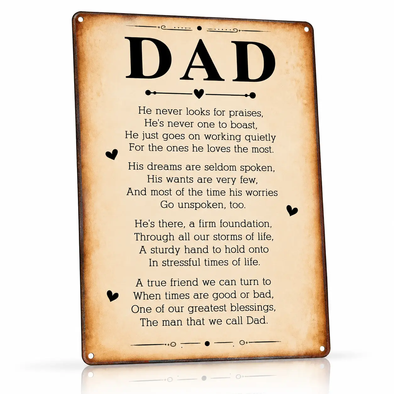 8x12 in Rectangle Aluminium Vintage Sign - Romantic Basic Decoration with Artistic Love Poem, Inspirational Wall Plaque, Birthday Gift Fit for Dad Figures (Father's Day)