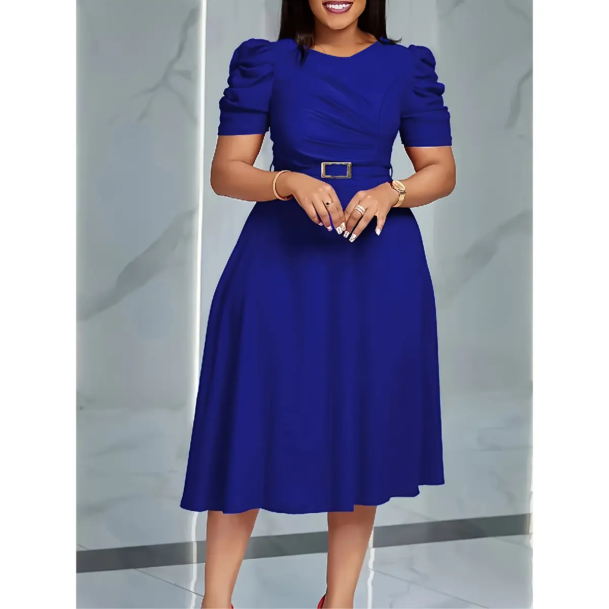 Elegant V-Neck Ruched Midi Dress for Women Solid Color Short Sleeve Cinched Waist with Belt Flowy Skirt Perfect for Spring Summer Formal Wear Chic Womenswear - TikTok Shop Elegant V-Neck Ruched Midi Dress for Women Solid Color Short Sleeve Cinched Waist with Belt Flowy Skirt Perfect for Spring Summer Formal Wear Chic Womenswear - TikTok Shop