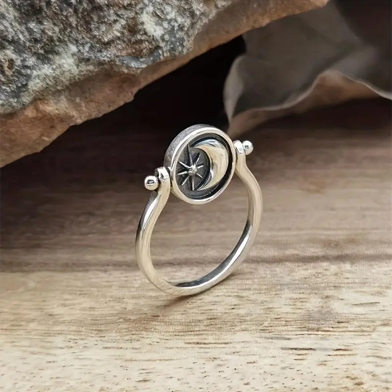 Women's Sun Moon Ring - Adjustable, Comfortable Fit for Any Finger Size, Elegant Costume Jewelry for Daily Wear, Anniversary Gifts, Birthday Present, Creative Sun And Moon, Engagement, Celestial, Casual, Female, Everyday, Fashion, Silver, Wedding