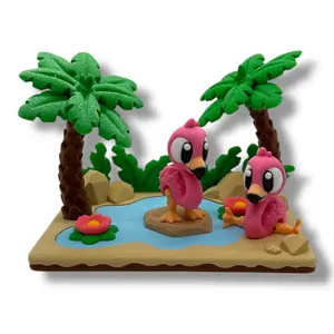 Flamingo Island Pocket Pal Scene – Cute Tropical Desk Pet Decor
