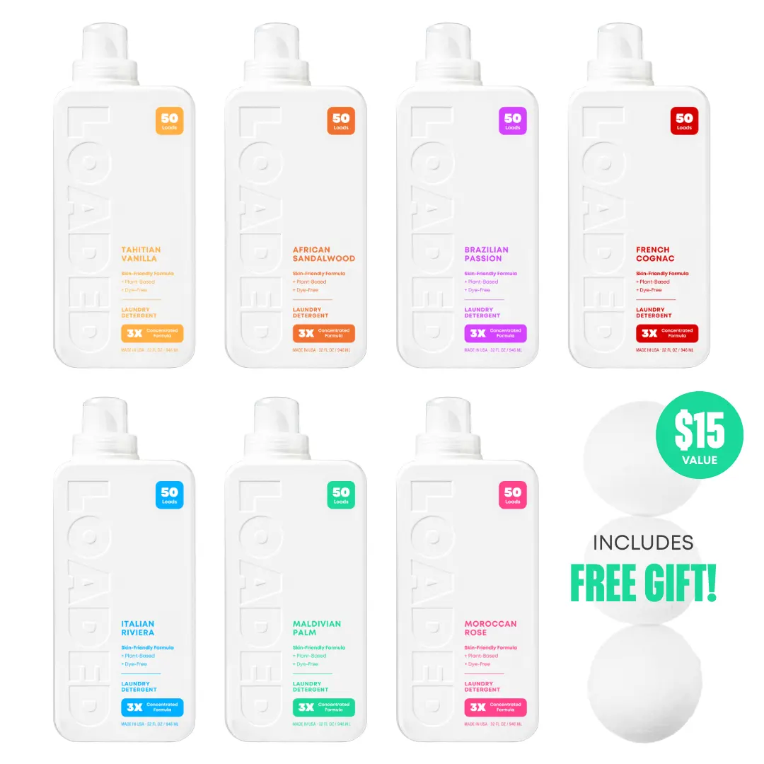 Loaded Laundry Detergent Variety Pack - 350+ Loads (7-Pack) - Plant-Based, 3x Concentrated, Phosphate, Paraben & Dye Free, Made in USA