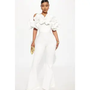 Ruffle Affair Jumpsuit - White R
