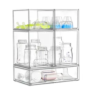 【Nursery Station】Vtopmart 5/8 Pack Stackable Nursery Bottle Station, Clear Plastic Organizer Bins for Beauty Supplies Vanity Bathroom Cabinet Pantry, Multi-Size Flexible Design, BPA-Free Safe, Multifunctional, Water Proof