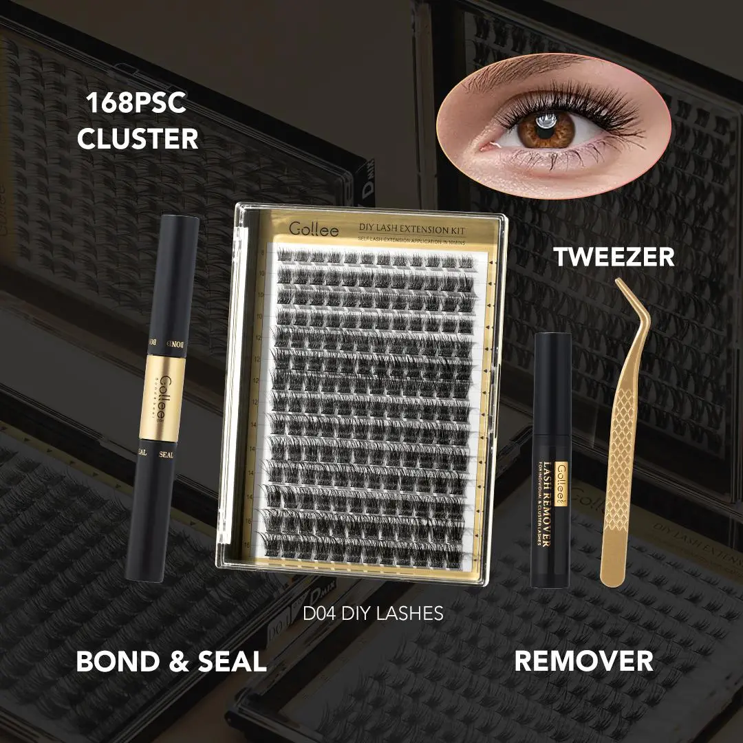 Gollee Lash Clusters, 168/182Pcs Lashes Extension Individual Clusters Wispy DIY Eyelash Extension Lash Makeup Thin Band 0.07-D Curl -Mix8-16mm Cosmetic Flawless natural look