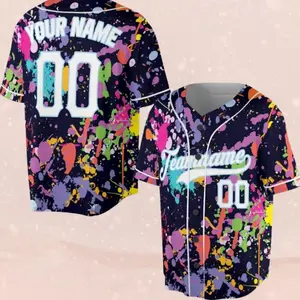 Custom Paint Splatter Baseball Jersey, Personalized Name & Number, Team Name Shirt, Unisex Button-Up Jersey Gift 81