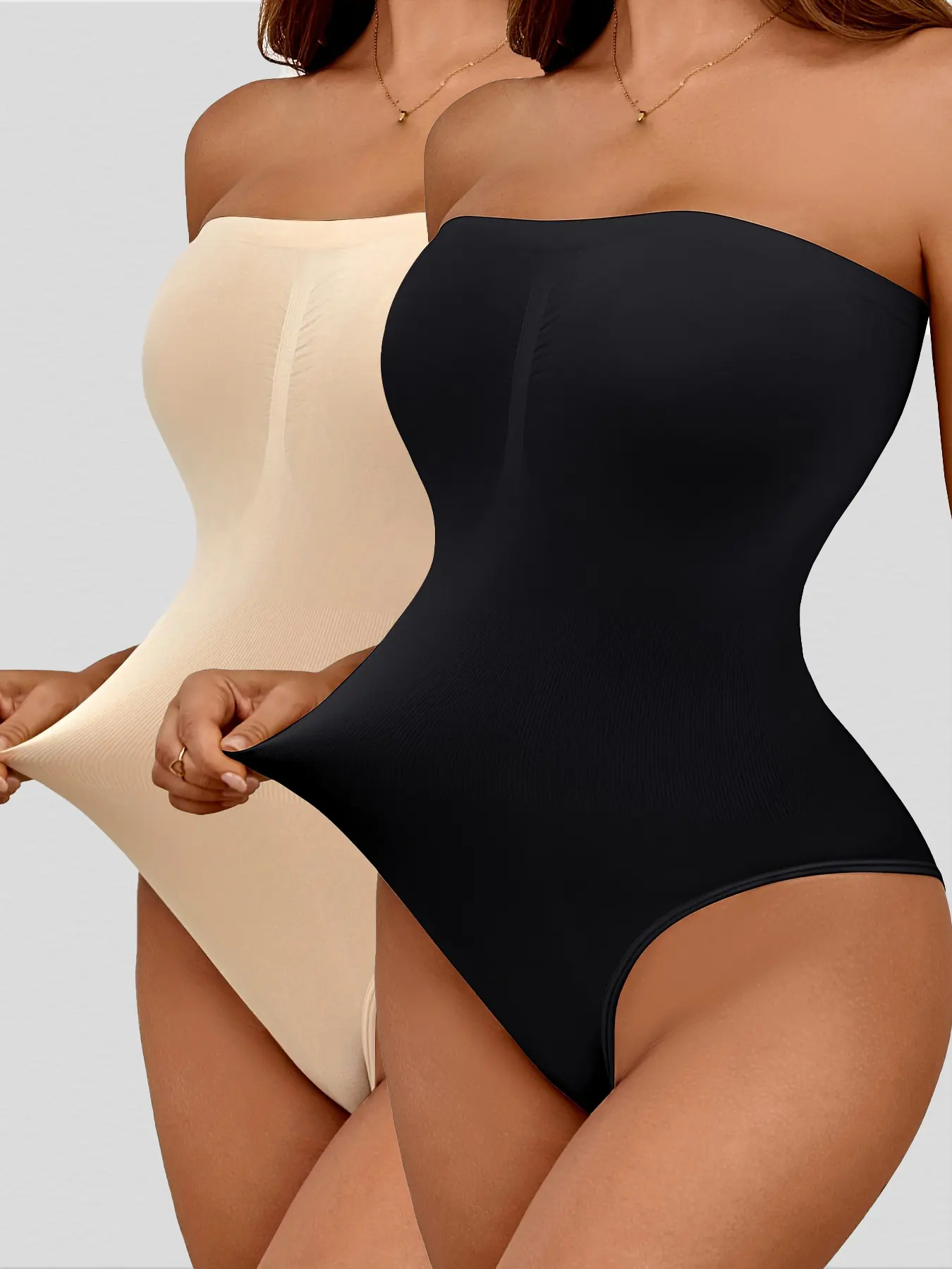 2 pcs Women'S Body-Shaping Bodysuit, Strapless And Form-Fitting, Designed to Slim The Waist And Enhance The Figure Without Padding