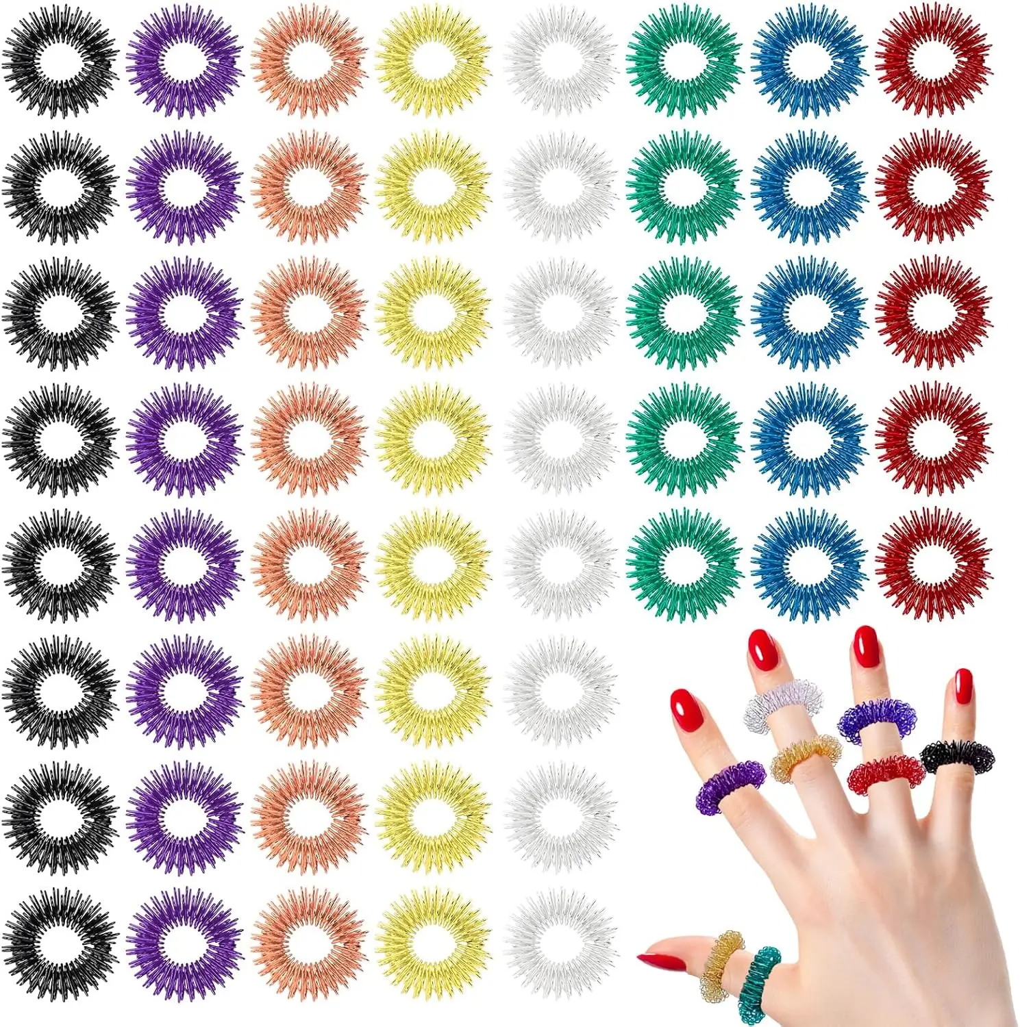 PCS Acupressure Rings Spiky Sensory Fidgets Rings, Finger Massage Ring for Stress Relief Toys Acupuncture Ring Set for Kids Women Men, Anxiety Relief Toys Stress Reducer Massager  Colors