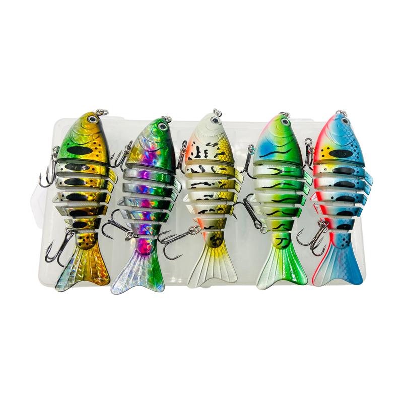 Dealforyoudays 5pcs Artificial Fishing Bait with Hook Multi-Jointed Crankbait Bionic Hard Fishing Bait 3.94-inch Lifelike Swimbait for Fresh & Saltwater Angling