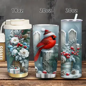 1pc 18oz/20oz Festive Red Cardinal Winter Scene Tumbler with Lid and Straw, Winter Insulated Travel Mug, Gift for Women Men, Ideal for Valentine’s Day, Easter, Birthday Gift, Iced/Hot Coffee Cup
