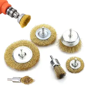 Industrial Brass Wire Brush Drill Bits Set, 6-Pack Hex Shank for Heavy Duty Rust Removal, Deburring & Cleaning, Compatible with Rotary Power Tools, Metal Surface Prep & Wood Restoration, Anti-Corrosion Polishing Attachments