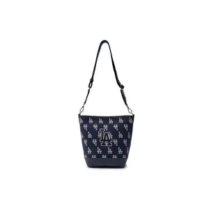 MLB New York Yankees Large Logo Vintage Print Adjustable Strap Cotton-Polyester Blend Bucket Bag for Women in Dark Blue Canvas Crossbody Bag Handbag Shoulder Purse