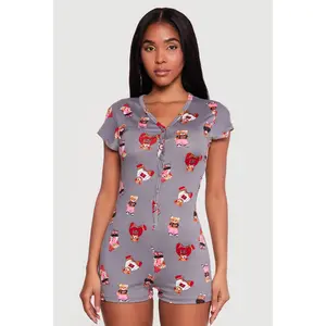 Bear Patterned Button Front Pajama Romper
