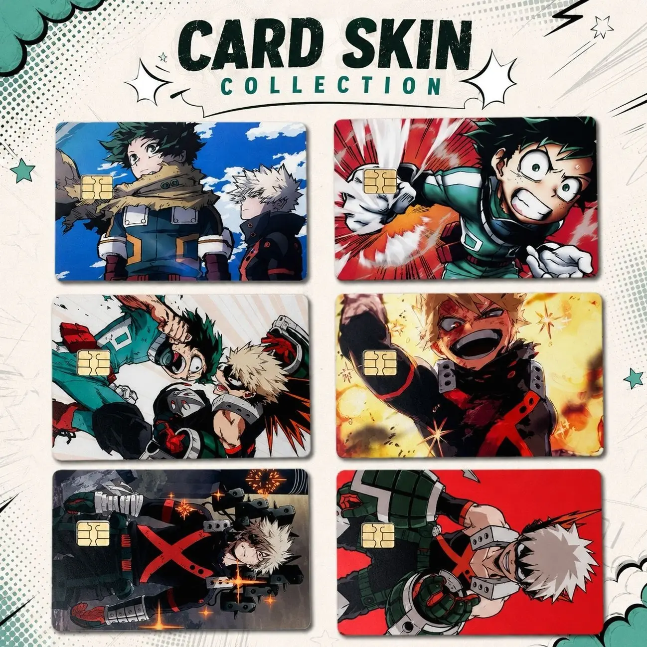 My Hero Academia Deku & Bakugo Card Skin Collection, MHA Anime Character Credit Debit Card Sticker, Hero Manga Vinyl Card Cover