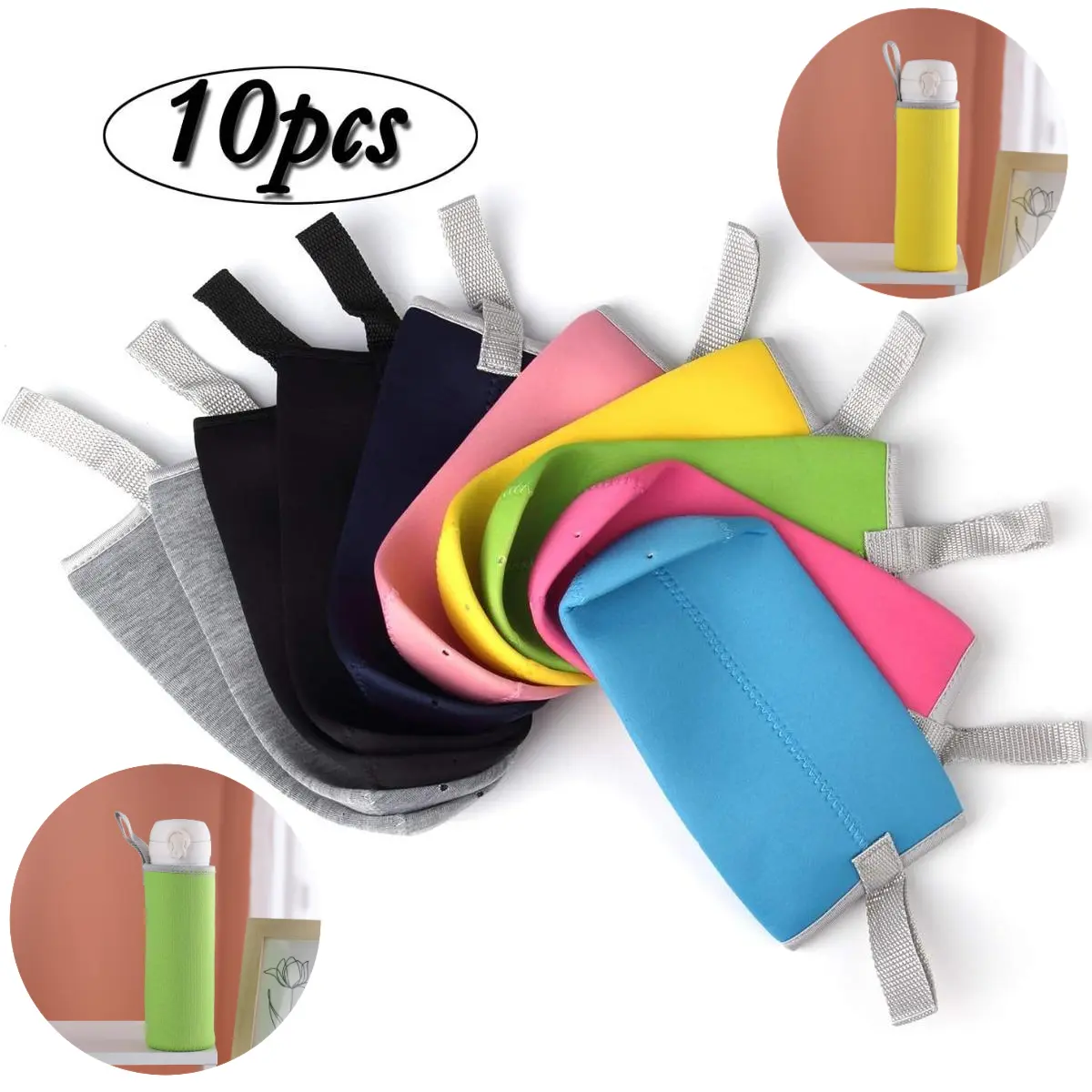 10pcs Insulated Glass Water Bottle Sleeve - 550ml/18.8oz, Insulated Collapsible Drink Bottle Covers Carrier, Multi-Color, Durable & Portable(Cup Not Included) Drinkware Indoor