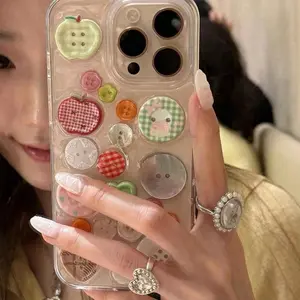 Cute Button Pattern, Transparent, Colorful Apple Button Decor Phone Protective Cover, Compatible with iPhone 6 7 8 9 X XS XR 11 12 13 14 15 PRO MAX PLUS Air mini, Phone Cases