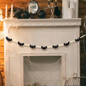 Halloween Hanging Decorations Indoor - Felt Bat Wooden Beads Garland