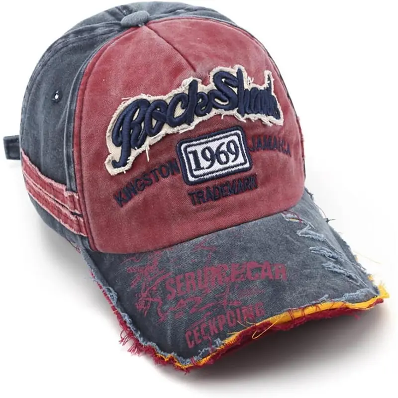 Distressed Vintage Baseball Cap - Adjustable Snapback, Cotton & Mesh, Retro Trucker Style