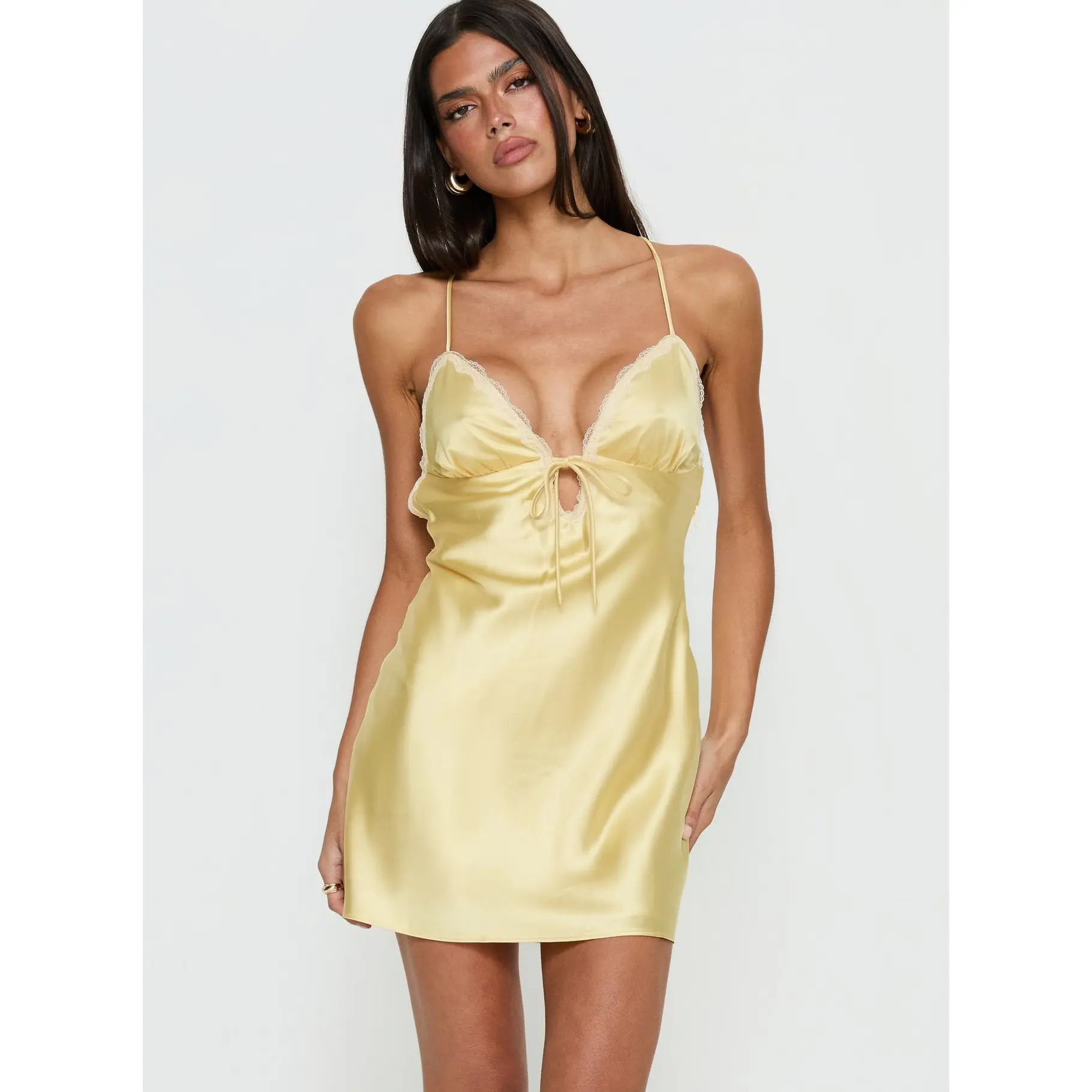 Jasminda Lace Trim Mini Dress Yellow