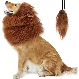 Lion Mane for Dog Costume, Dog Lion Mane, Realistic Funny Lion Wig for Medium to Large Sized Dogs, Halloween Fancy Dog Lion Costume (Dark Brown with Ear Tail)