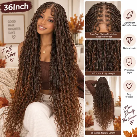 SuperNova #1B/30 36 Inches Full Lace Premium Synthetic Fiber Bohemian Box Braided Wigs Knotless #Halloween #TikTokShopStockUp #DealsForYouDays Boho Style Wigs