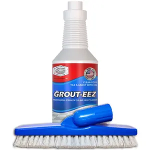 Grout-eez Tile Cleaner with Stand-Up Brush  - 32 oz Heavy-Duty Stain Remover for Ceramic and Porcelain Floors - Safe for Colored Grout - Not for  Stone - Pole Not Included