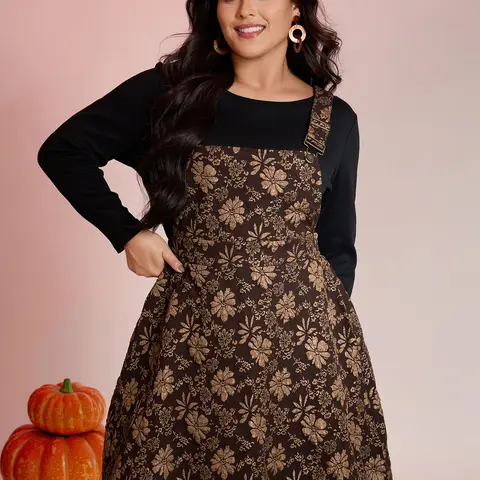 BloomChic SohoChic Stylish Women's Wear Ready to Wear Polyester Low-Iron Casual Sleeveless Fall Floral Textured Pocket Brown Coffee Midi Dress - 10/m Easy Care