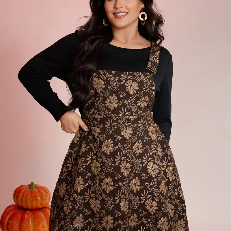 BloomChic SohoChic Stylish Women's Wear Ready to Wear Polyester Low-Iron Casual Sleeveless Fall Floral Textured Pocket Brown Coffee Midi Dress - 10/m Easy Care