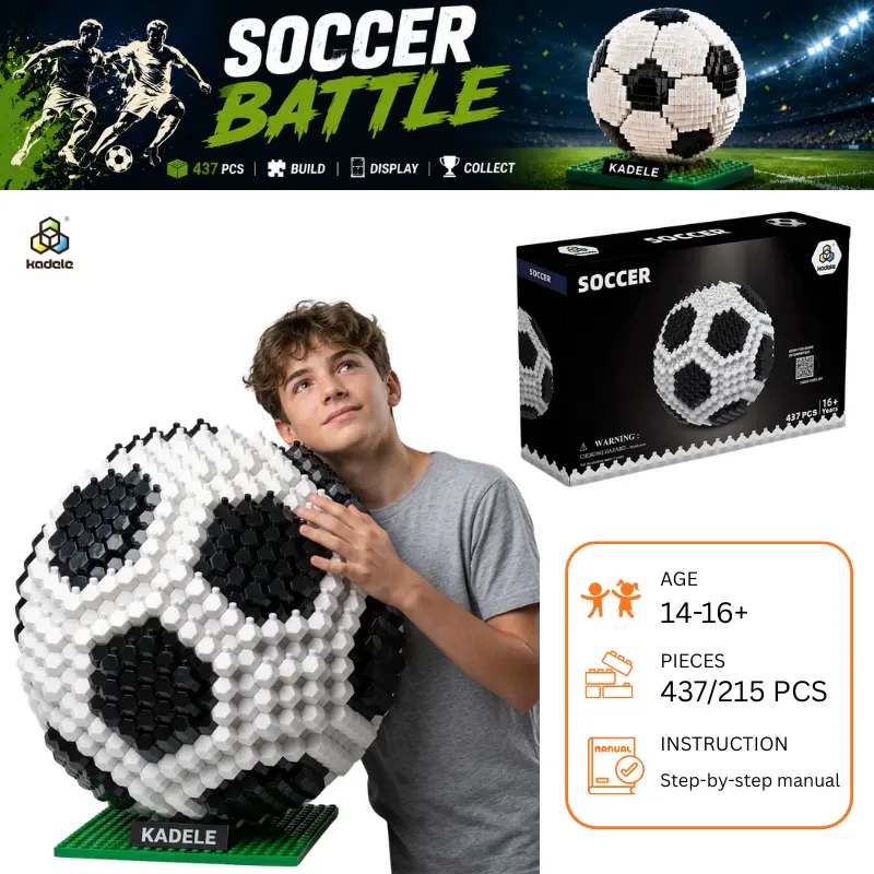 KADELE Soccer Ball Building Blocks Set, 437 PCS DIY Football Building Toy, Soccer Fan Collectible Model, STEM Construction Kit for Teens & Adults, Desk Decoration Gift for Boys, Girls, Men & Sports Lovers Age 14-16+