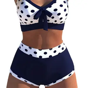 Striped high-waisted bikini with a padded cup